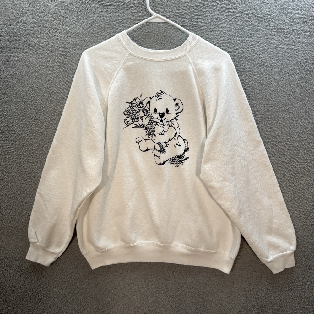Vintage Tultex Sweatshirt Womens XL White Crewneck Nature Koala Bear 1990s Y2K